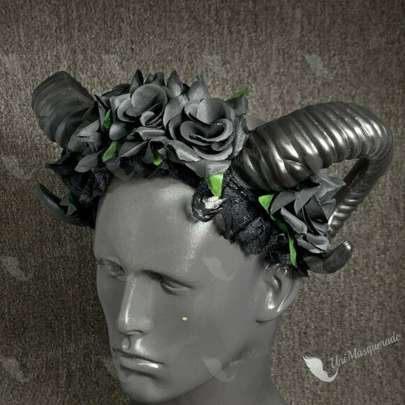 Restyle Sheep Horn Flower Headband Gothic Beauty Horror Horns Halloween Rose